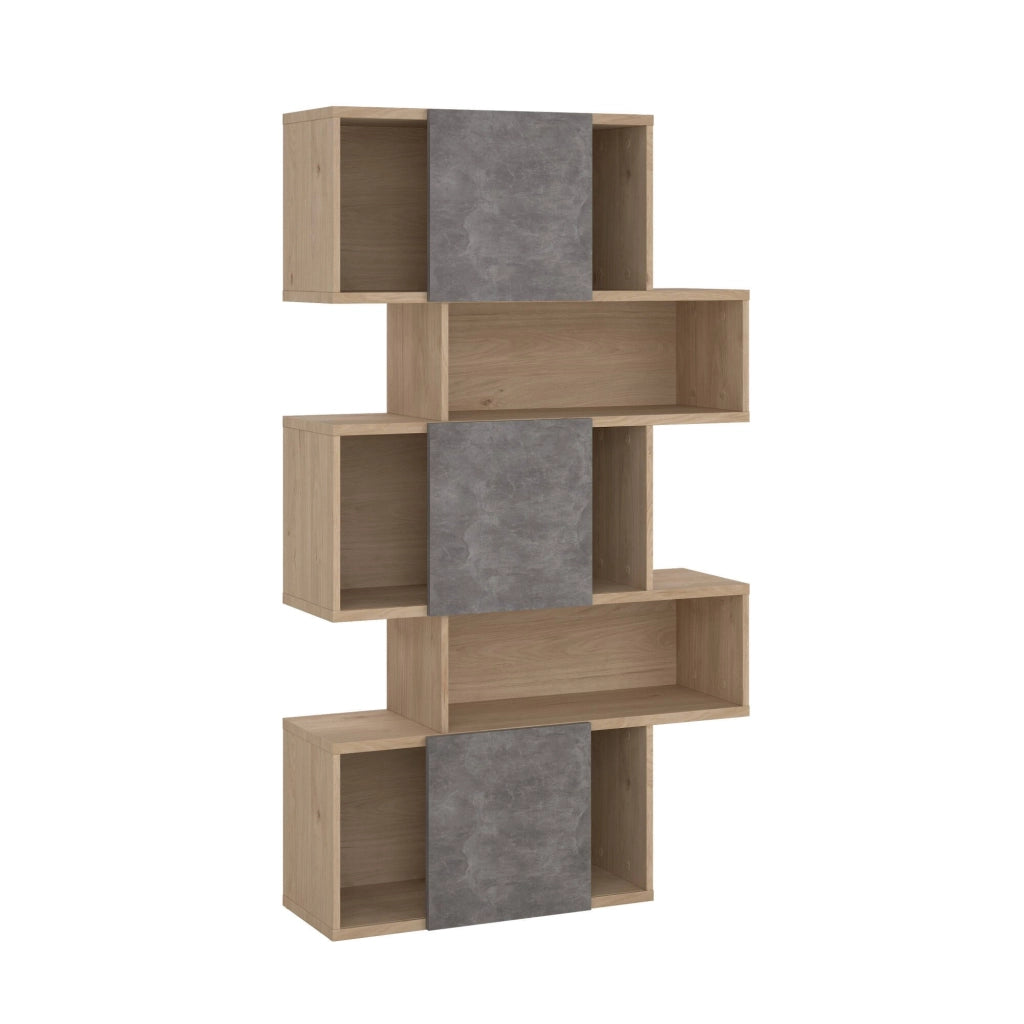 Libreria Acetosella, Scaffale da ufficio, Mobile portalibri, Biblioteca, 96x32 h166 cm, Rovere e Cemento