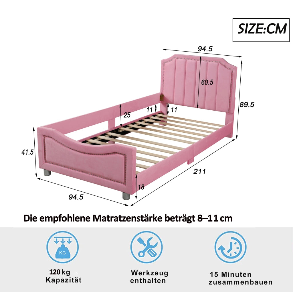 Letto imbottito 90x200 cm convertibile in divano letto; flanella rosa