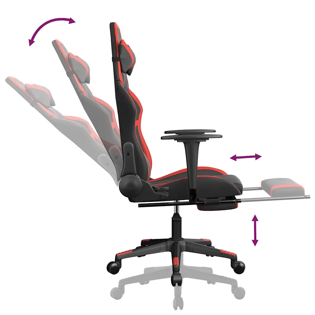 Sedia da Gaming | Sedia da e-sports Massaggio Poggiapiedi Nero e Rosso Similpelle