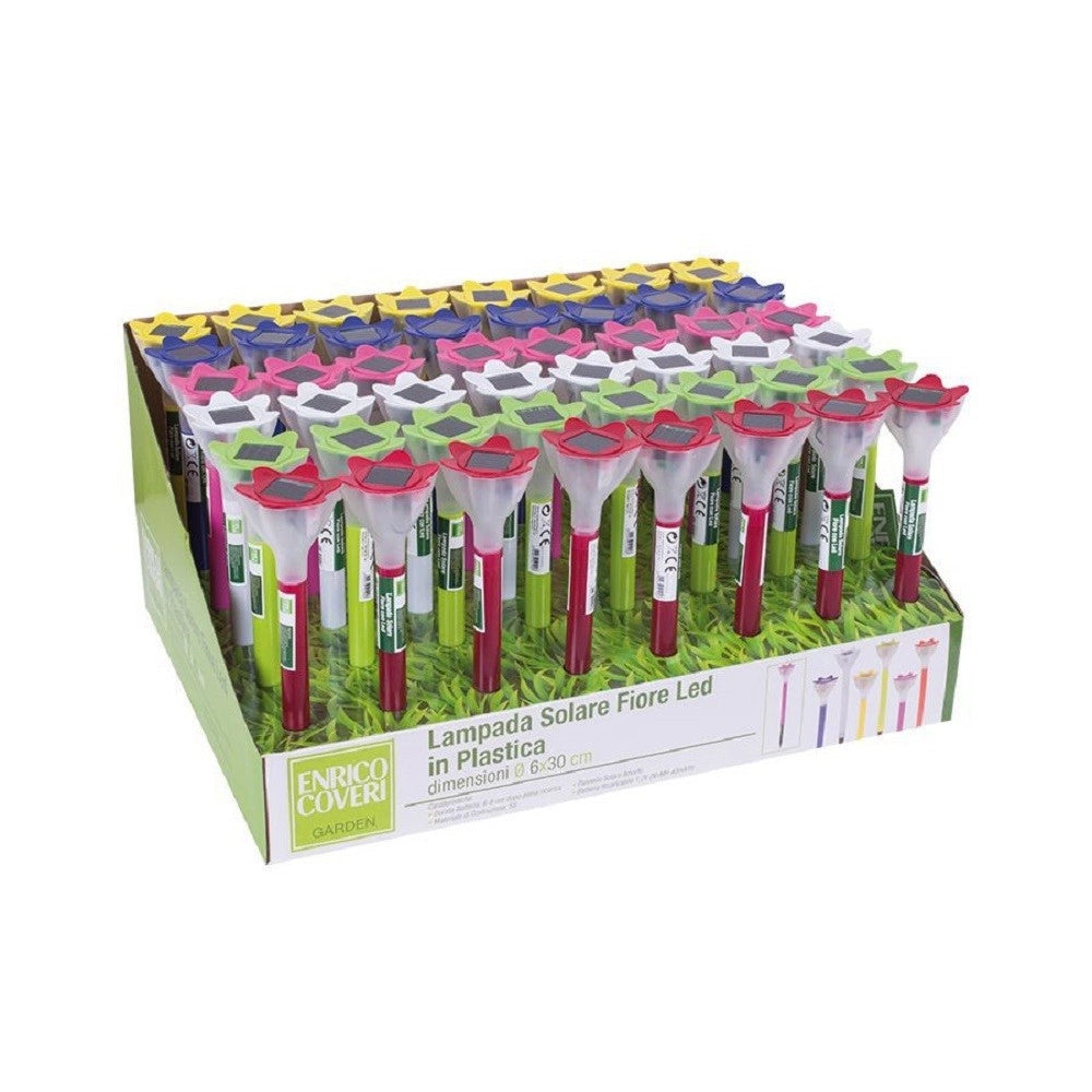 Trade Shop - Set 48pz Lampada Solare A Forma Di Fiore Led In Plastica 6x30cm 6 Colori 4125012 -