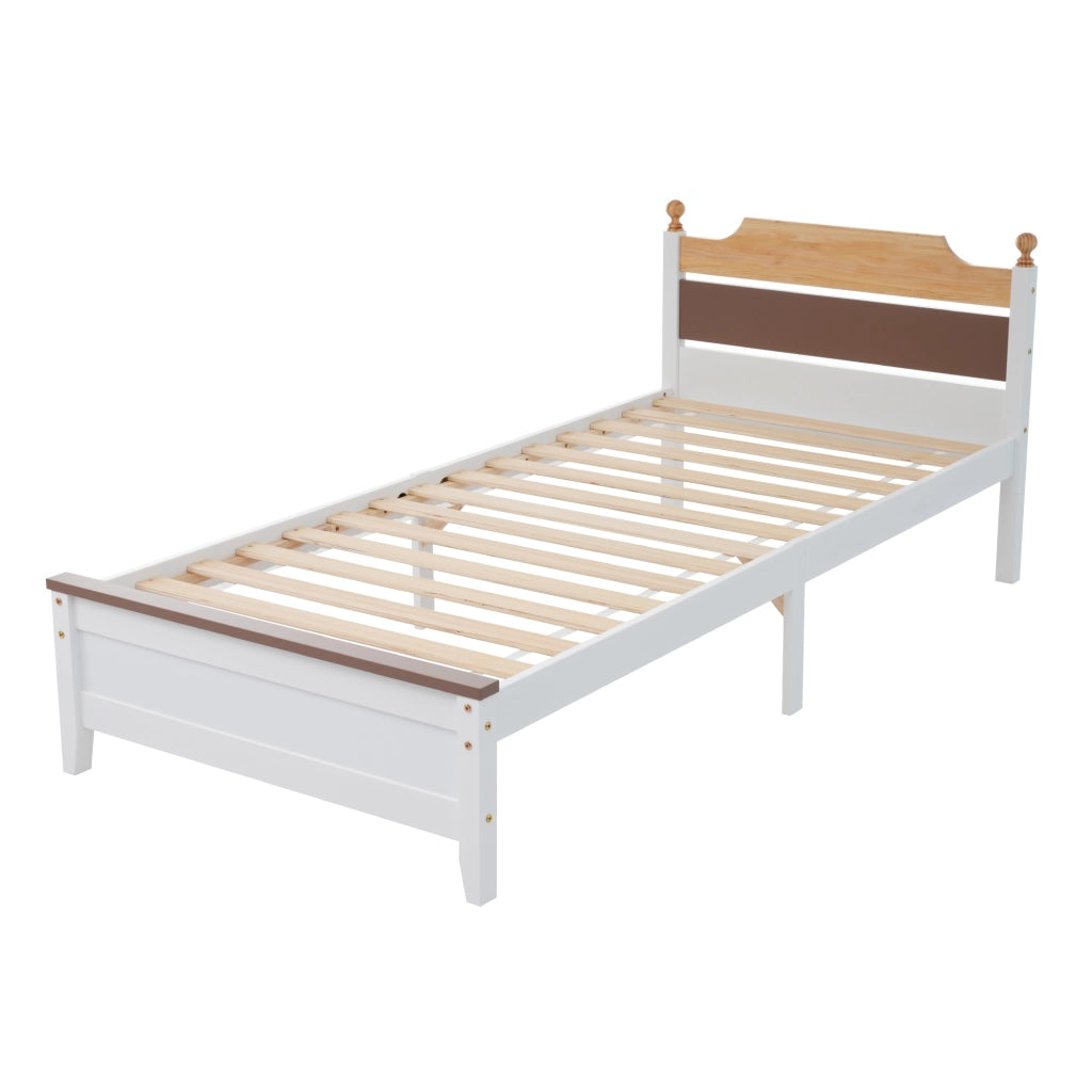DESMIU Letto singolo 1 posto con testiera a contrasto e piedi centrali, 90 × 200 cm, senza materasso, bianco