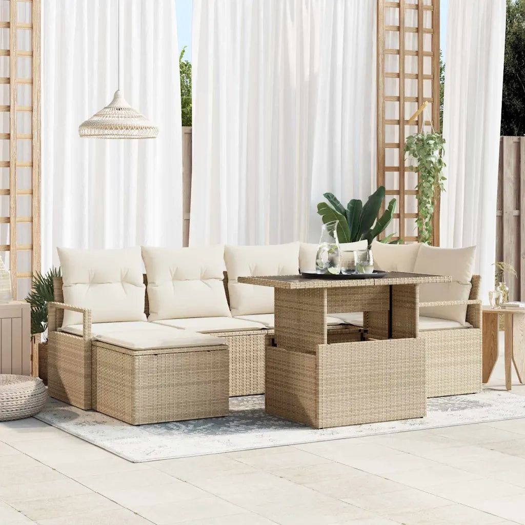 Set Divano da Giardino con cuscino 7 pcs beige e panna