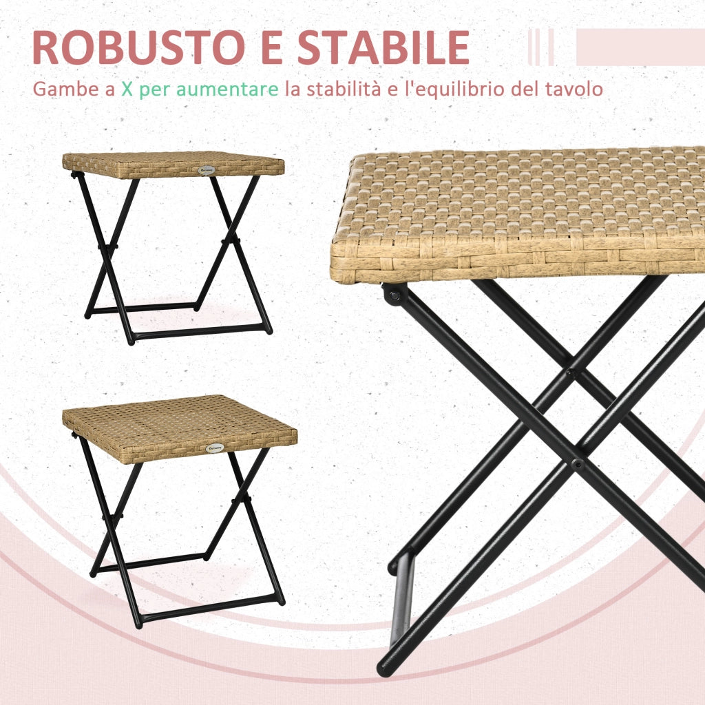 Tavolino da Giardino Pieghevole in Rattan Sintetico e Acciaio ¨C zephmum ¨C Vimini 40x40x40