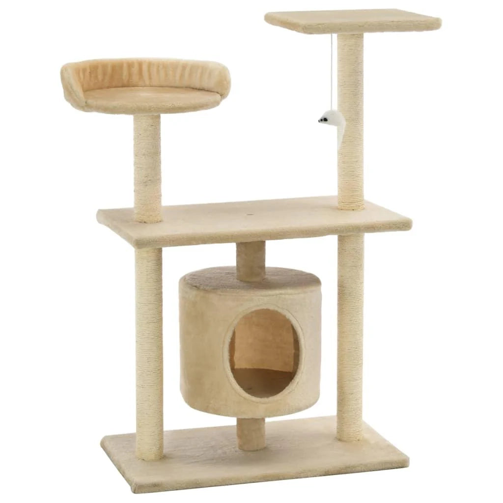 Tiragraffi albero per gatti cuccia per gatti peluche in sisal 95 cm beige 3702237