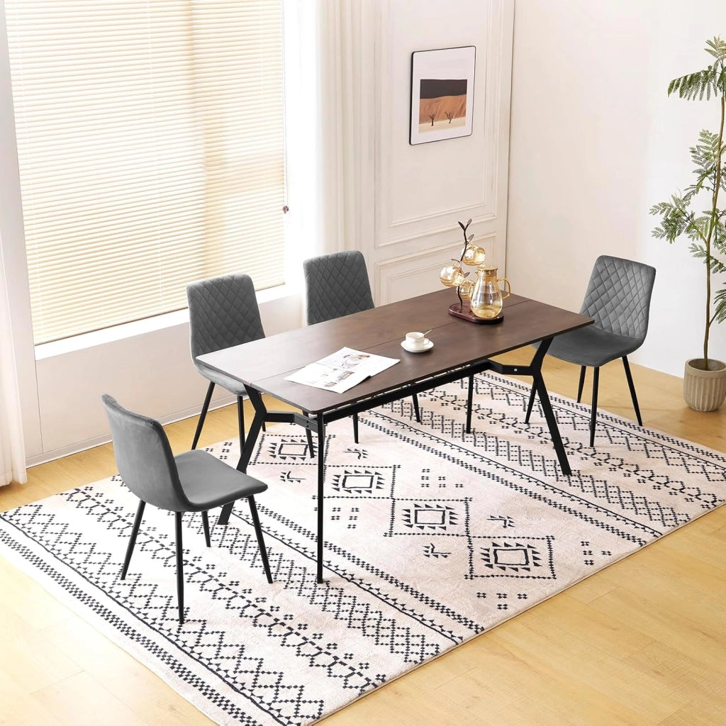 Sedie da Cucina Set da 4, Sedie Imbottite con Gambe in Metallo, Seduta in Velluto, per Camera da Letto, Sala da Pranzo,Grigio Scuro