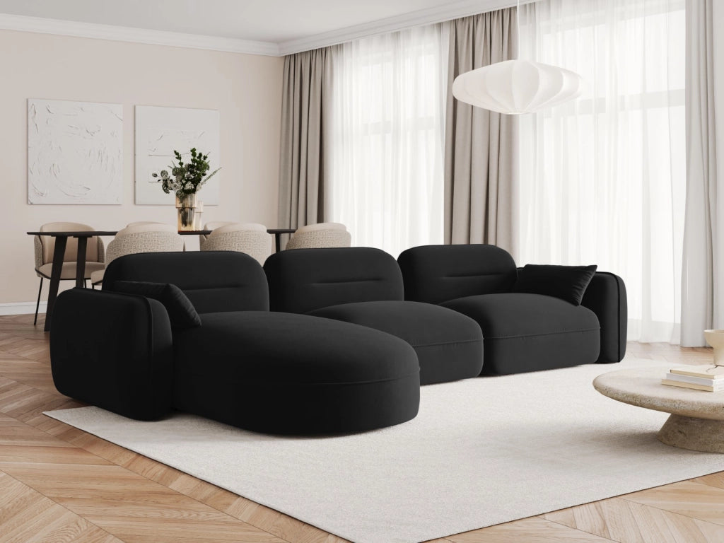 Cosmopolitan Design - Divano angolare modulare sinistro "Sydney" 4 posti in velluto nero 