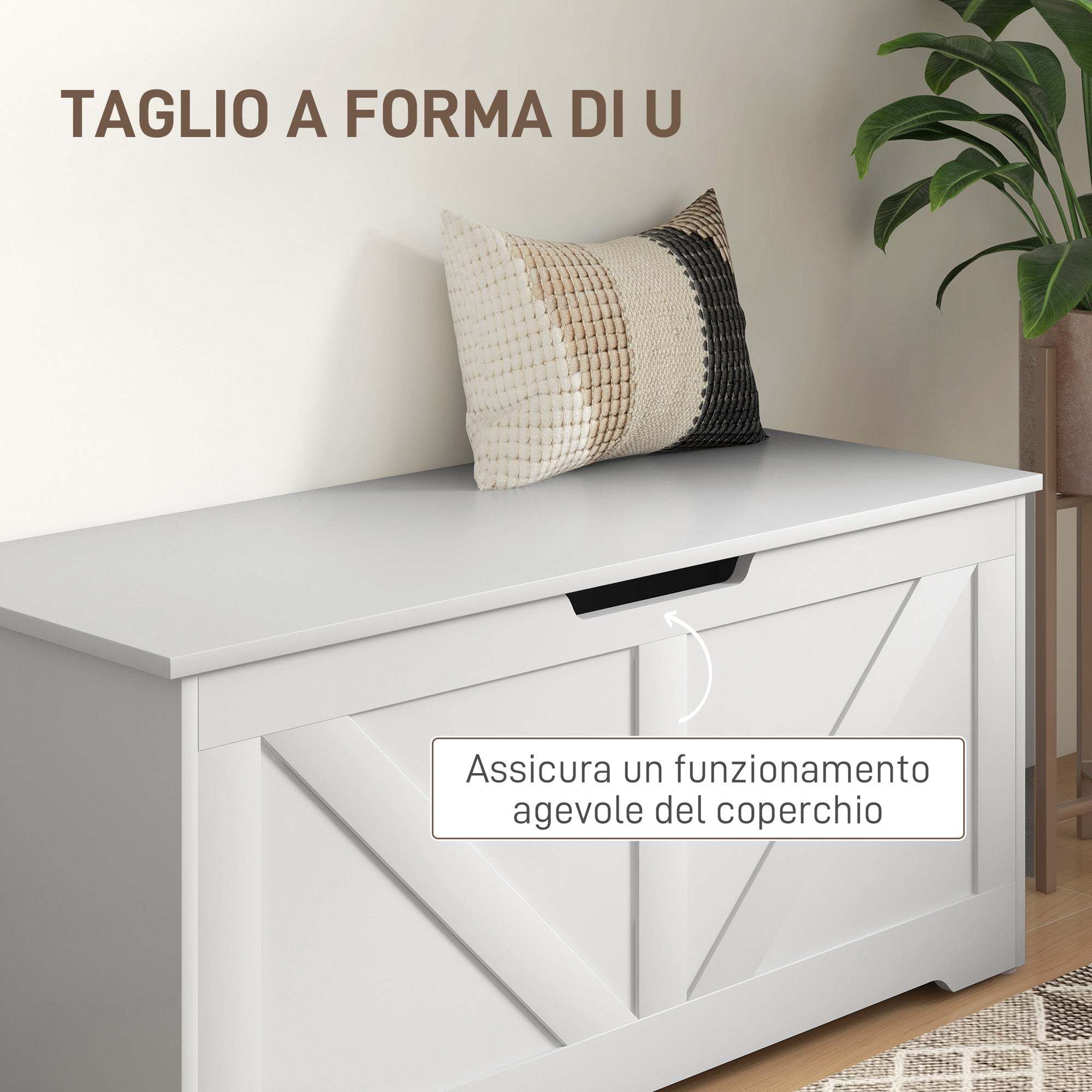Cassapanca con Cerniere di Sicurezza Contenitore Capacità 127L 100x40x45cm in Legno Bianco