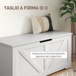 Cassapanca con Cerniere di Sicurezza Contenitore Capacità 127L 100x40x45cm in Legno Bianco