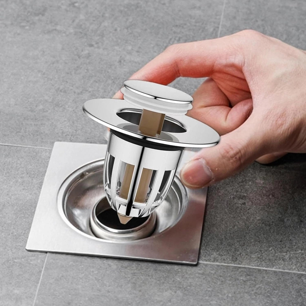 Trade Shop - Tappo Di Scarico Per Lavandino Bagno Filtro In Acciaio A Pressione Copri Scarico -