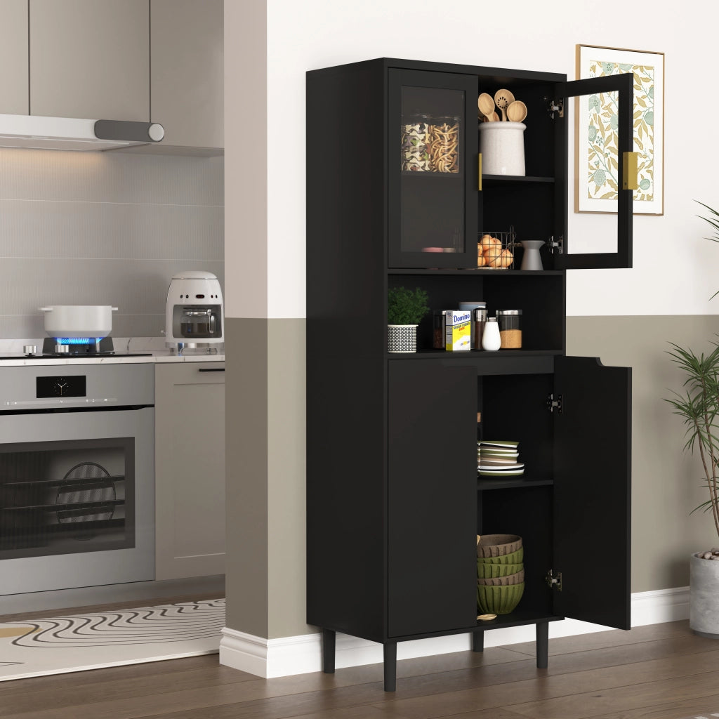 Libreria Alta con Ante in Vetro Temperato e Ripiani Regolabili ¨C MINIMAL ¨C Nero, MDF Laccato