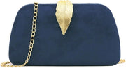Borsa a Tracolla per Donna, Borsa Elegante a Catena per Uso Serale con Cerniera a Foglia in Pelle con Chiusura a Cerniera per Matrimonio (Blu)
