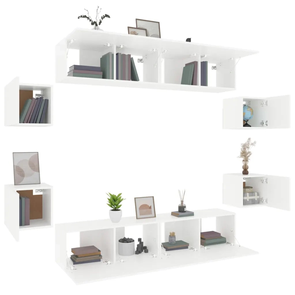 Set Mobili Porta TV 8pz Bianco in Legno Multistrato 3114214