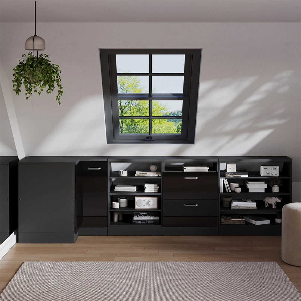 Mobile sottotetto Mobile angolare Rion Nero lucido/Antracite 75.6 x 83.8 cm con 1 porta, carcassa dell’armadio profondità 60 cm Vicco
