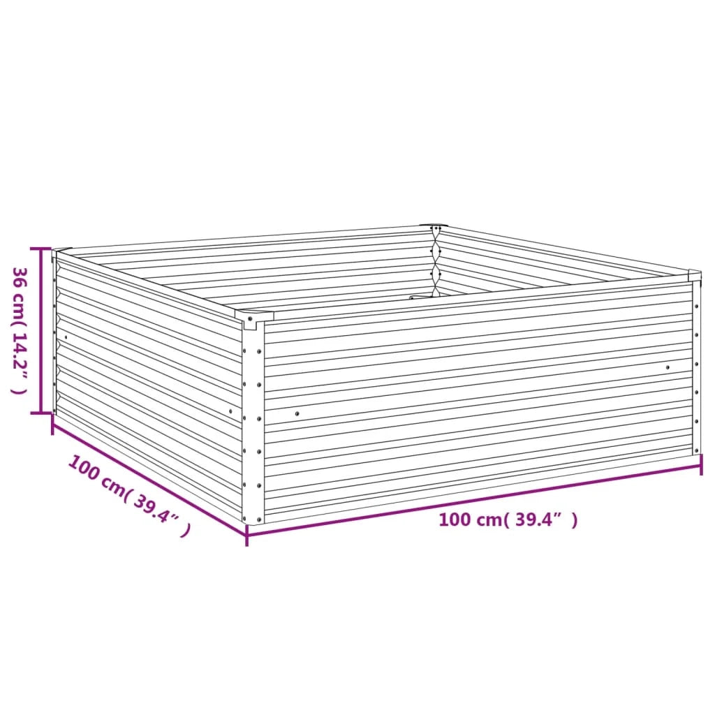 Fioriera rialzata per piante fiori patio giardino 100 x 100 x 36 cm acciaio corten marrone 02_0039289