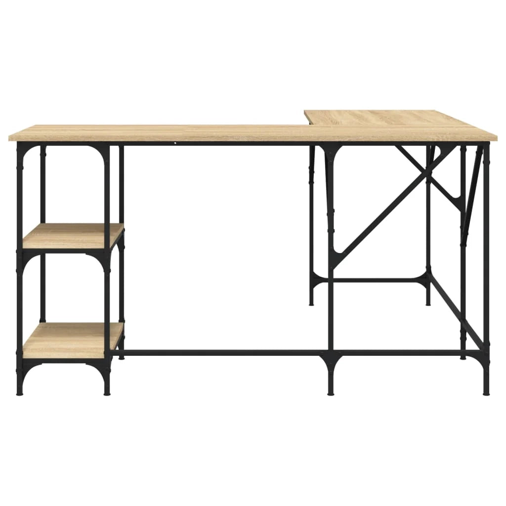 Scrivania tavolo postazione di lavoro mobile per computer studio rovere Sonoma 139 x 139 x 75 cm legno ingegnerizzato marrone 02_0023641