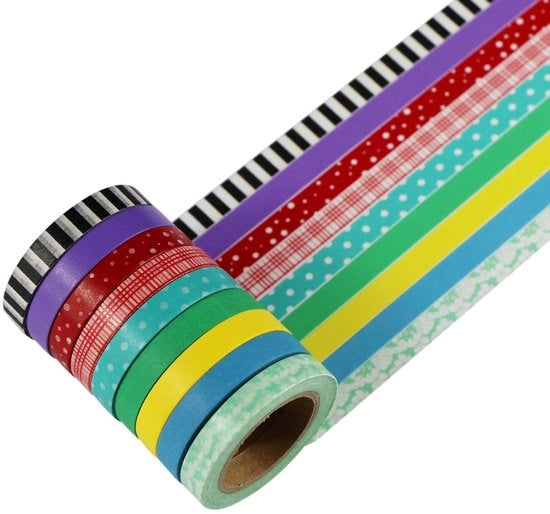 Set di Nastro di Carta Wasabi 9 Rulli - Nastro di Mascheratura - Adesivo Autoattacco - Decorazione - Scrapbooking - 10 m lungo, 8 mm largo - Nastro Decorativo
