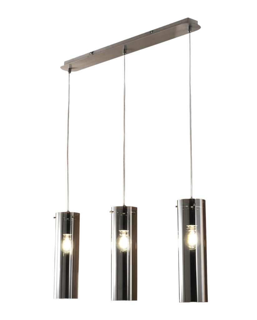 Lampada a Sospensione Sintesi in Metallo e Vetro Soffiato Fumé, 3x E27, Design Moderno ed Elegante per Illuminazione d'Interni IP20