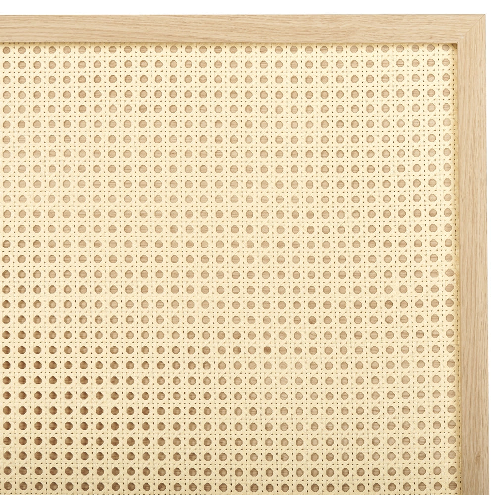 Letto matrimoniale legno di pioppo chiaro con testiera in vimini 140 x 200 cm camera da letto moderna boho minimalista