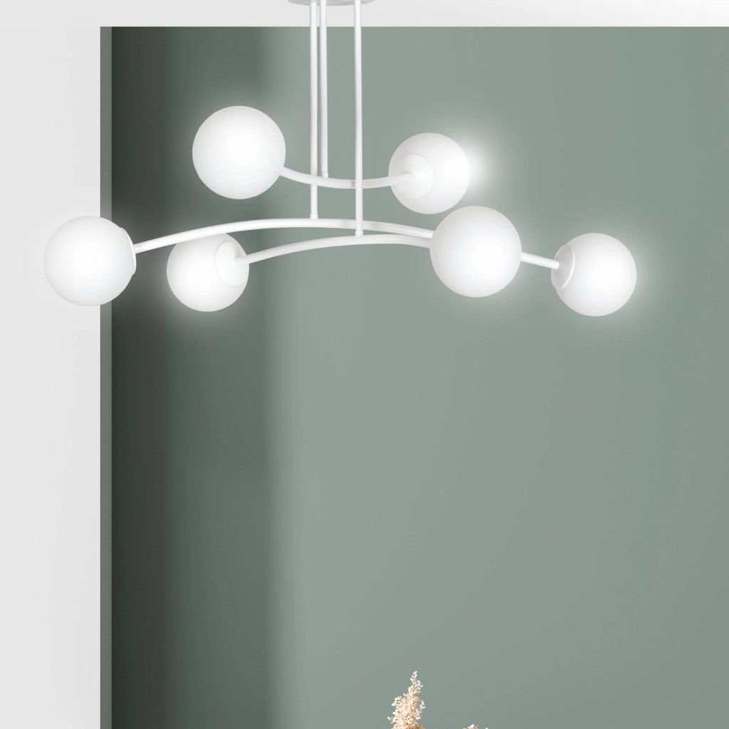 Lampadario Emibig Halldor 6xE14 bianco vetro 108cm