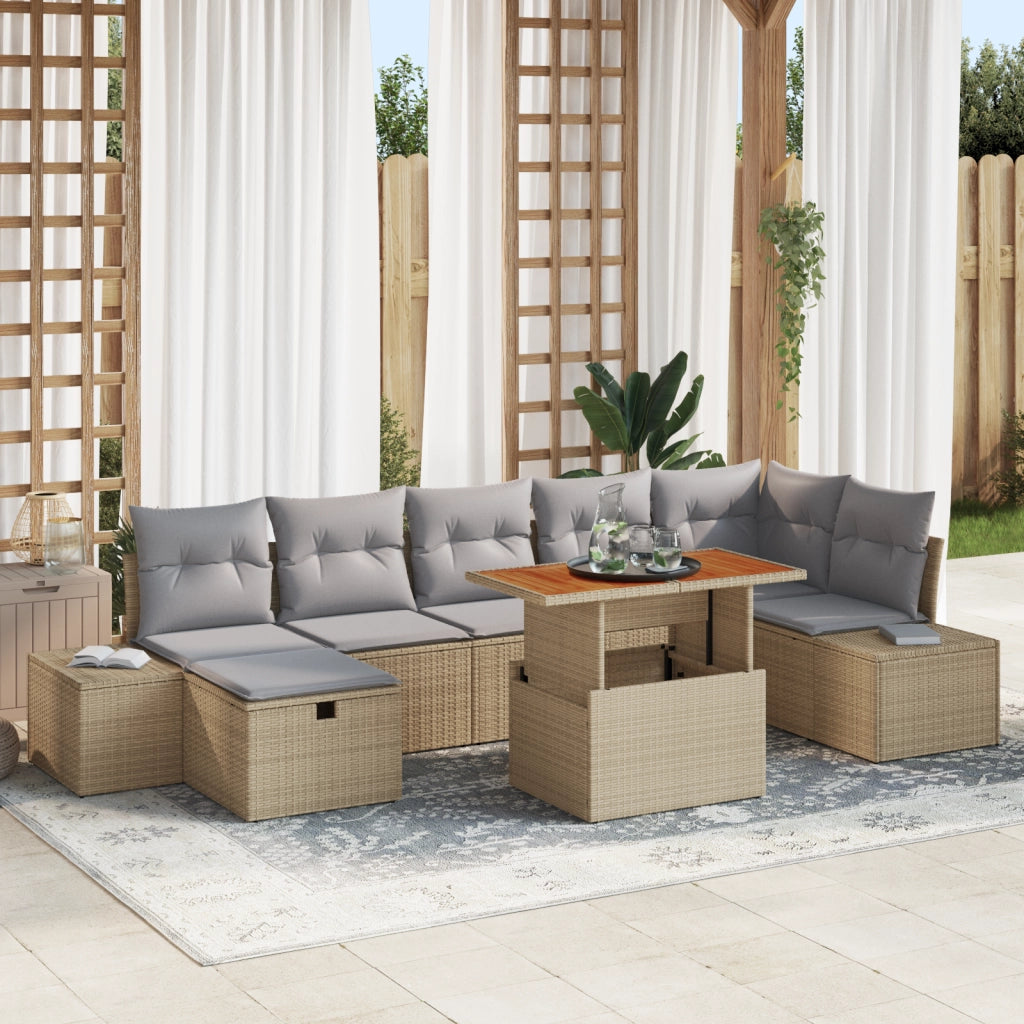 Set di divani da giardino con cuscini beige in Rattan sintetico