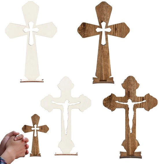 Set di 4 Ornamenti in Legno a Croce per Eventi Religiosi
