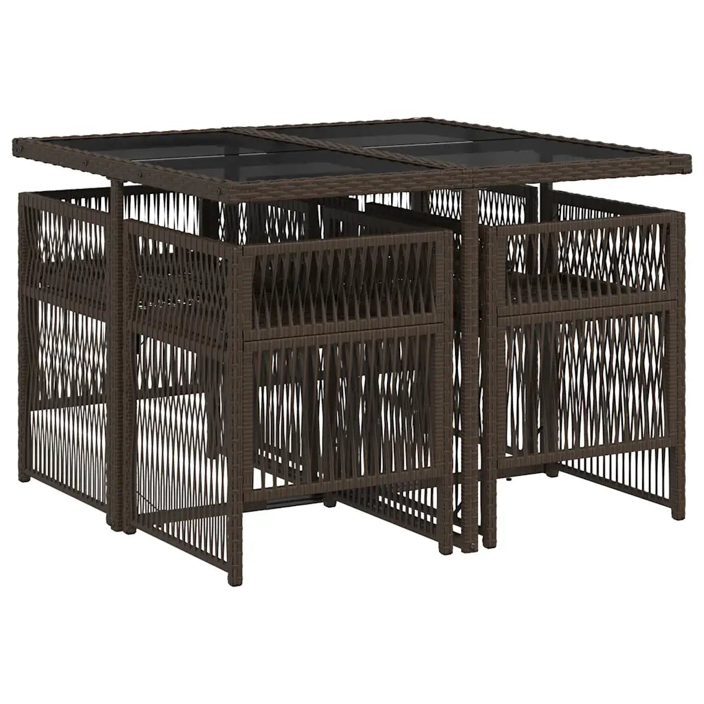 Set da Pranzo da Giardino 5pz con Cuscini in Polyrattan Marrone 3210897