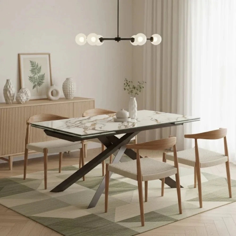 Tavolo da pranzo allungabile in ceramica su vetro effetto marmo calacatta Hover 160-240x90 cm fino a 10 posti | Duzzle
