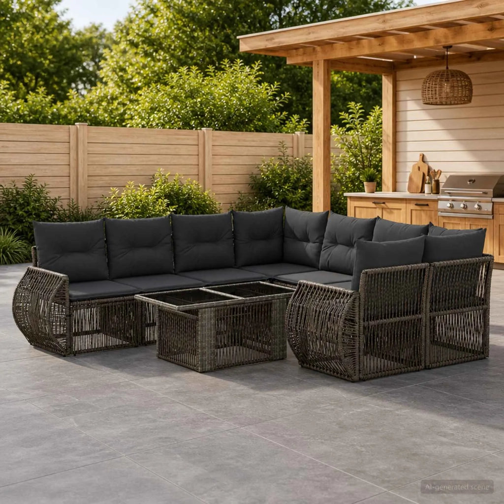 Set Divano da Giardino 9 pz Grigio e Grigio Scuro polyrattan 3436916