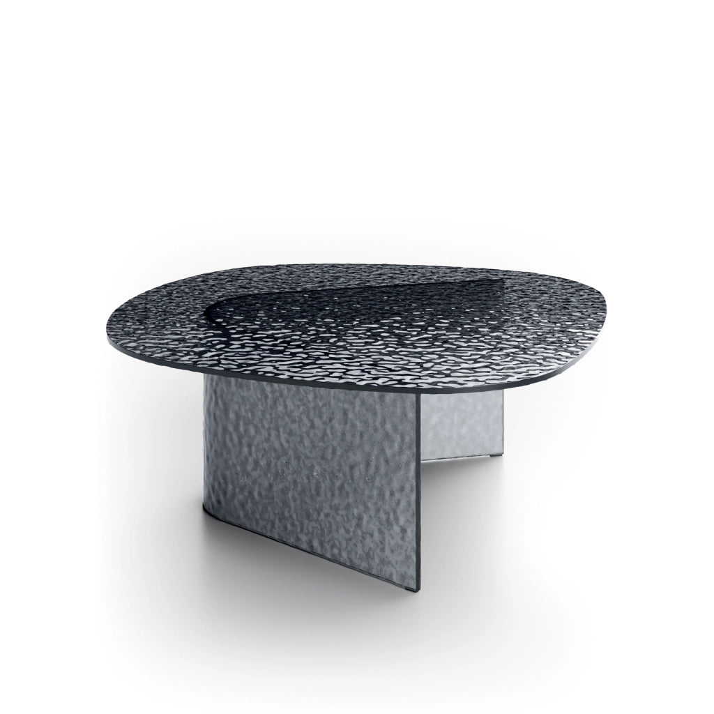 Tavolino Fold big in vetro martellato color fumé con struttura in vetro - Stones