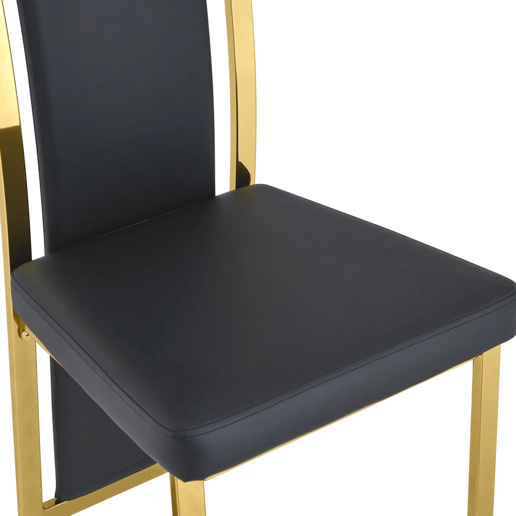 Sedia da Pranzo Set da 4 con Schienale Alto Ergonomico e Piedini Antiscivolo in Similpelle e Metallo Nero e Oro 109 cm