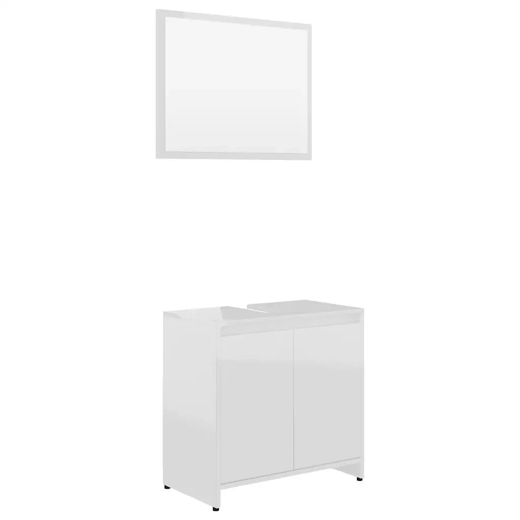 Set di mobili da bagno bianco lucido 60 x 33 x 61 cm con specchio elegante design raffinato in legno composito bianco 02_0047734