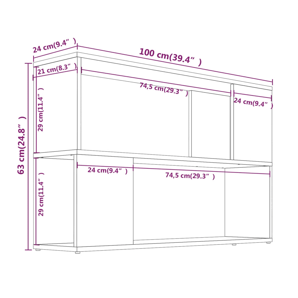Libreria-Scaffale per Libri-Mobile di Stoccaggio Rovere Fumo 100x24x63 cm in Legno Multistrato