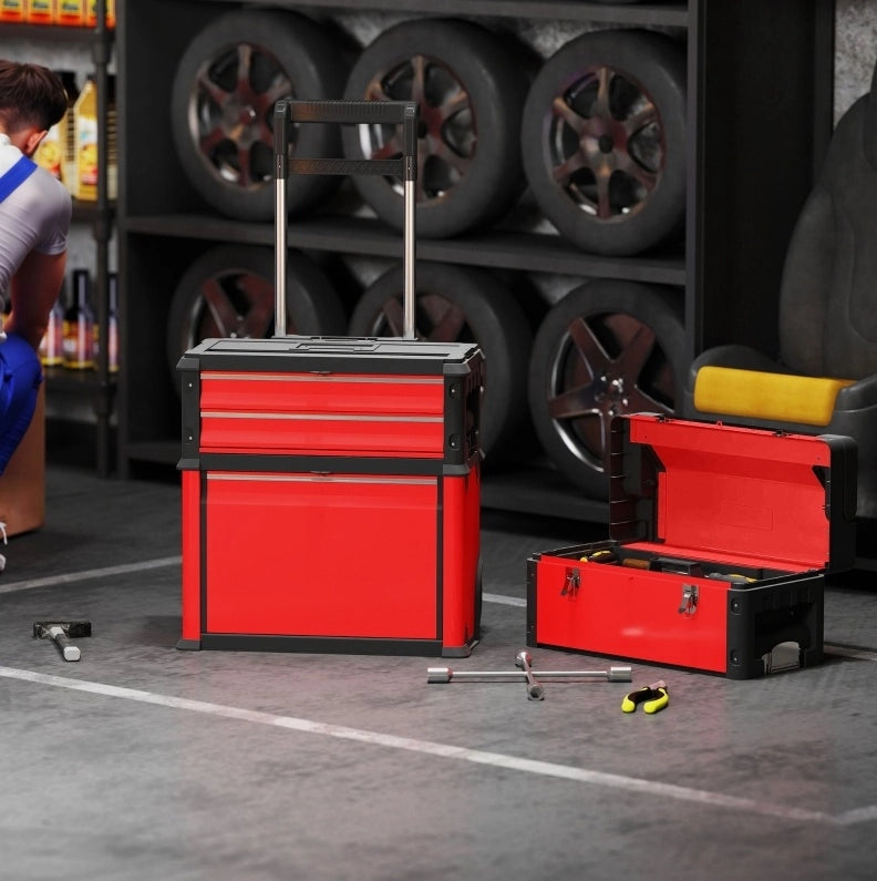 Carrello portautensili modulare rosso con 3 unità