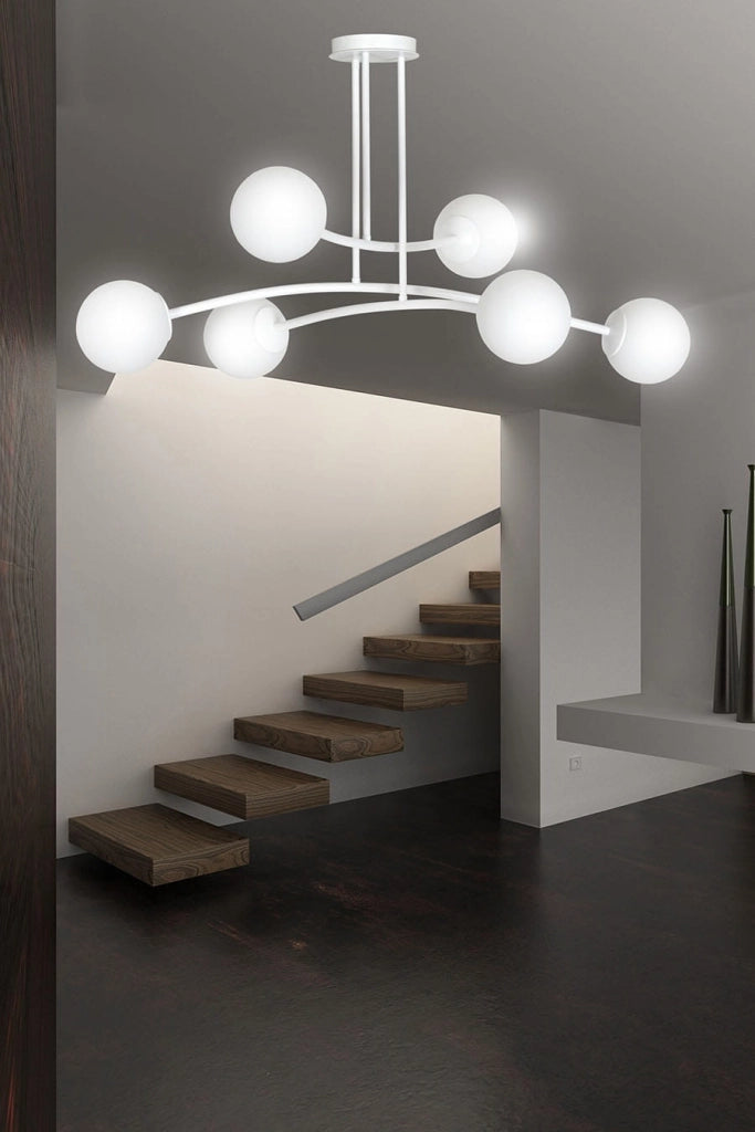 Lampadario Emibig Halldor 6xE14 bianco vetro 108cm