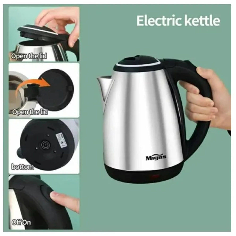 Trade Shop - Bollitore Elettrico 2lt In Acciaio 1500w Per Acqua Calda Resistente Spegnimento Automatico -