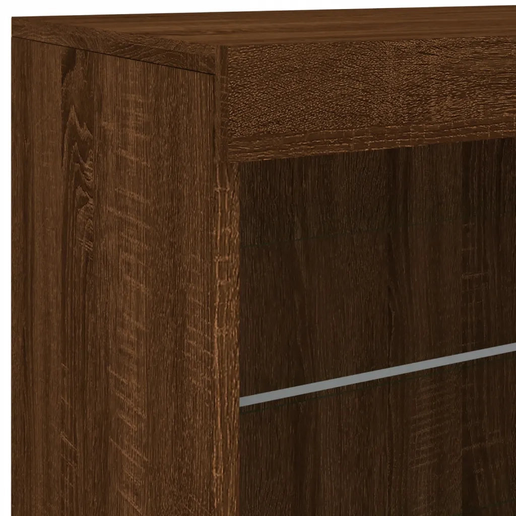 Credenza | Madia | Buffet da pranzo | Armadio da pranzo con Luci LED Rovere Marrone 60,5x37x67 cm