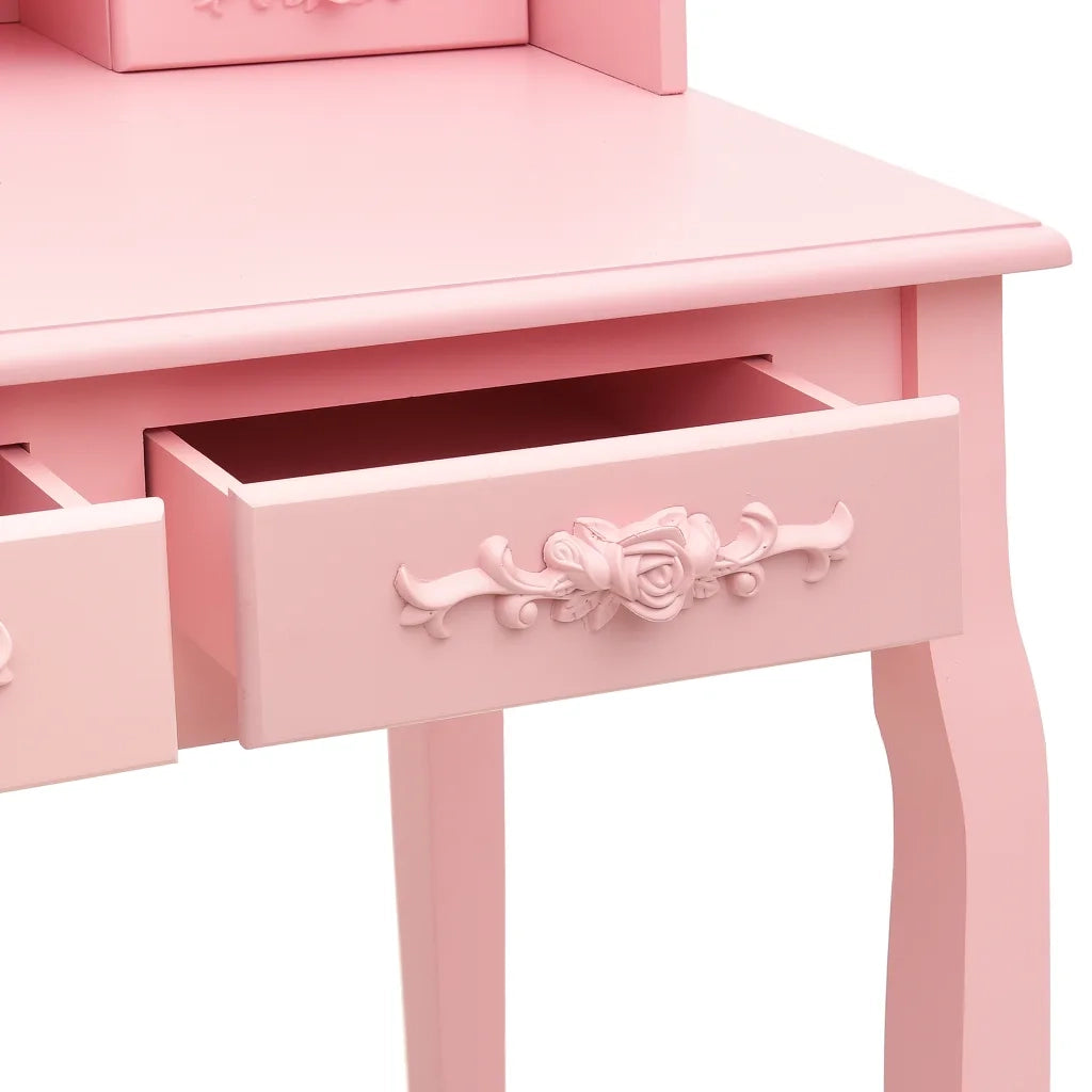 Toeletta | Tavolo da Trucco con Sgabello Rosa 75x69x140 cm Legno Paulownia