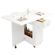 Tavolo da pranzo per 2-4 persone con 2 piani ribaltabili; 2 cassetti e ruote con freno; in MDF; 120 x 75 x 75 cm; Bianco
