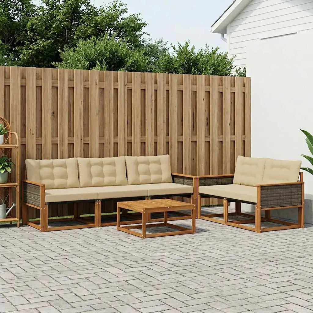 Set di divani da esterno con cuscino 6 pcs Naturale e Beige