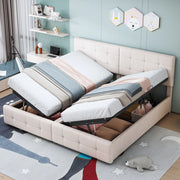 OKWISH Letto Contenitore 180×200 cm, Letto Matrimoniale con Sollevamento Idraulico, Testiera Regolabile e Convertibile, senza Materasso, Beige