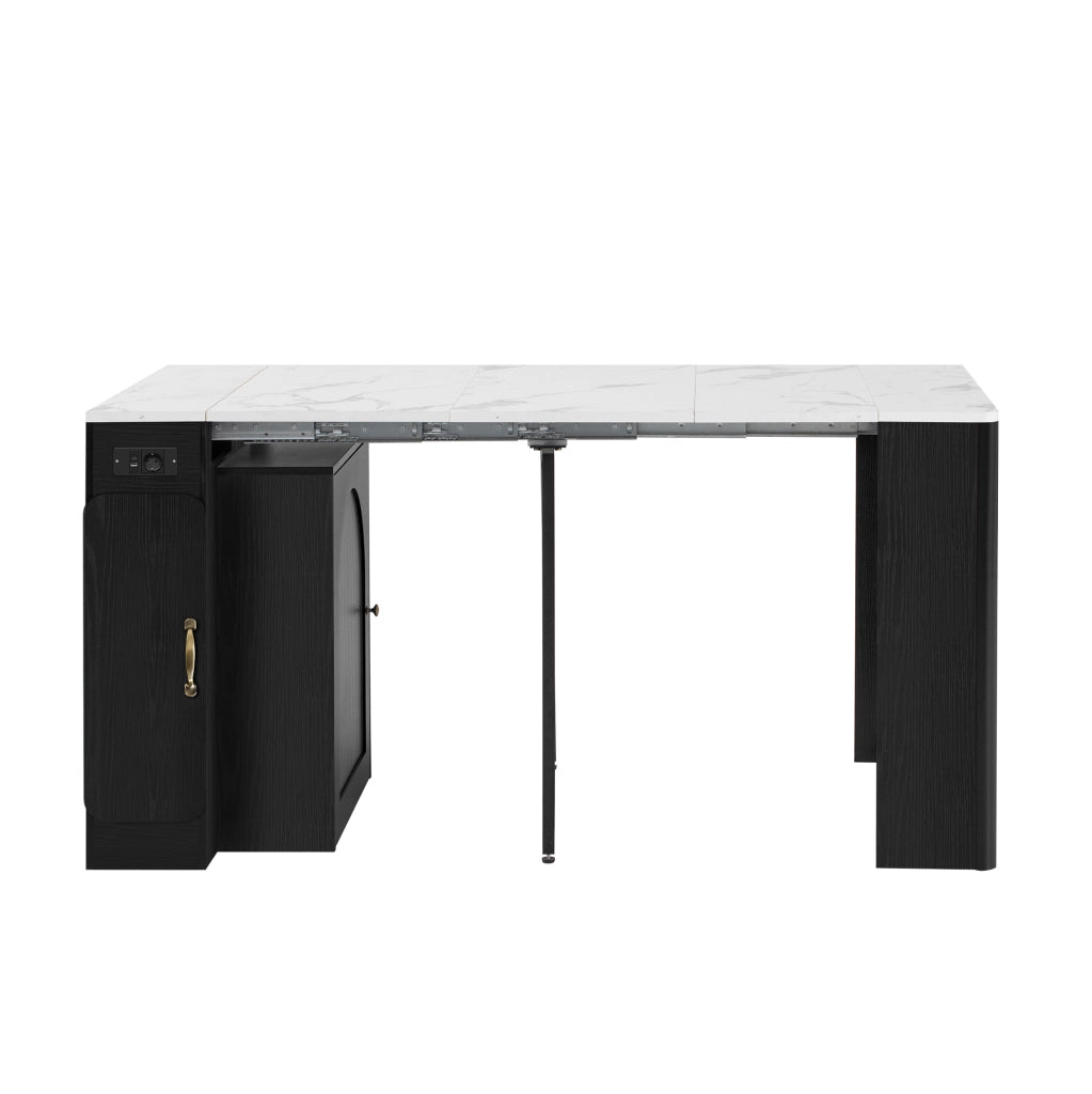 Isola da cucina allungabile con ruote nera e bianca con LED e porte USB