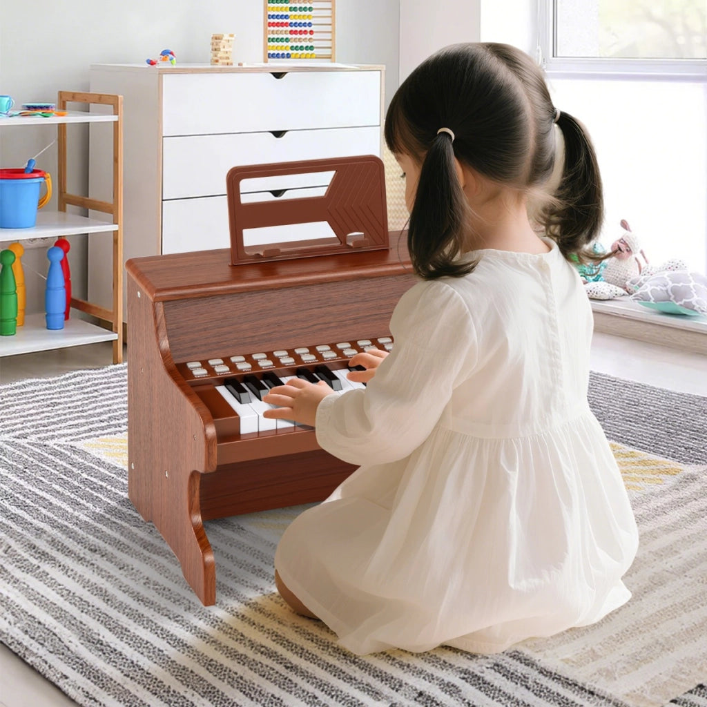 Mini tastiera pianoforte digitale in legno con modalit¨¤ insegnamento, Mini tastiera pianoforte 25 tasti bambini Marrone-Tastiere elettriche
