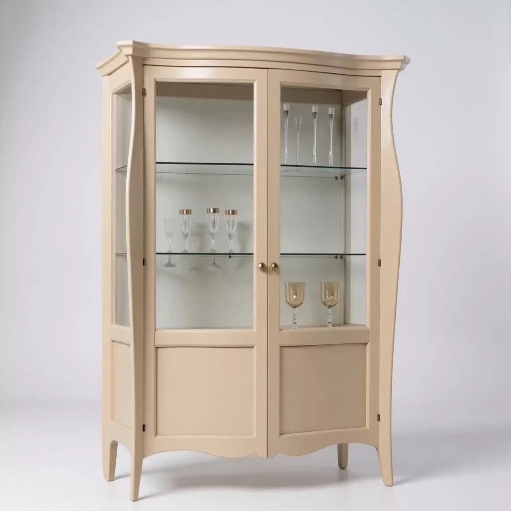 Vetrina classica in legno 2 porte avorio 130x50x200 - Mobili 2G