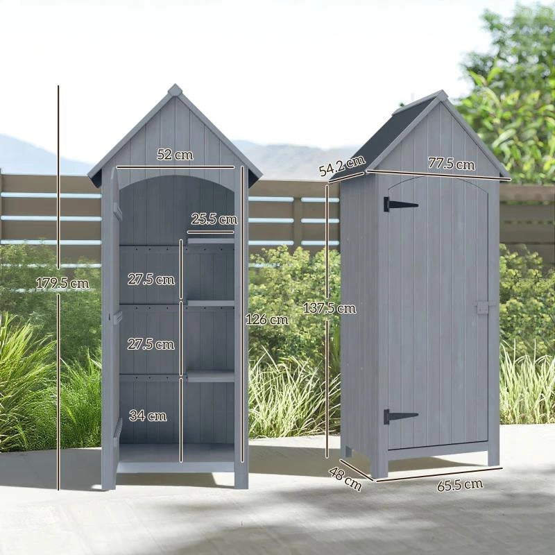 CASETTA PORTA ATTREZZI IN LEGNO A 3 MENSOLE CON TETTO IMPERMEABILE IN BITUME, 77.5X54.2X179.5 CM, GRIGIO