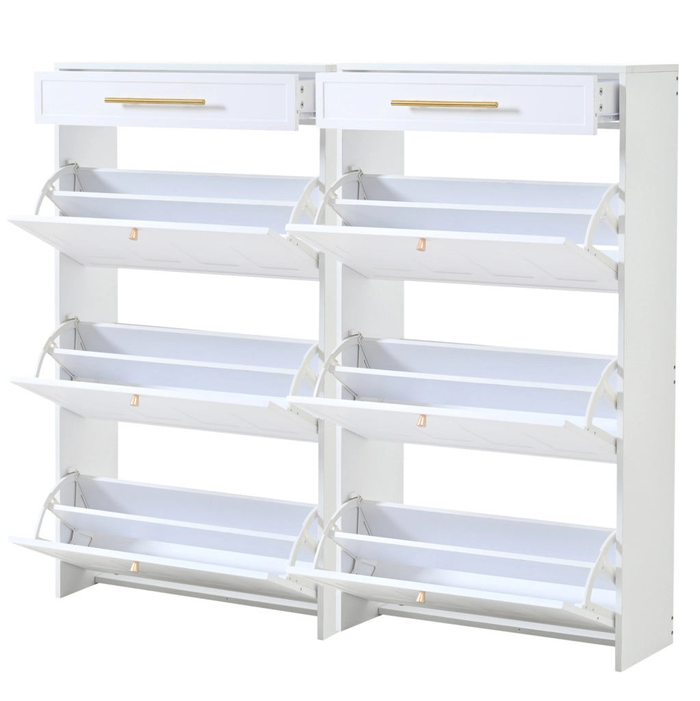 Scarpiera con 12 ripiani regolabili e 1 cassetto; MDF; bianca; 140 x 25 x 123;5 cm