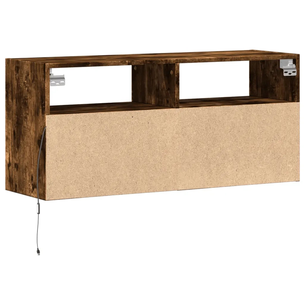 Mobile TV a Parete | Armadietto TV | Mobile Porta TV con Luci LED Rovere Fumo 100x31x45 cm