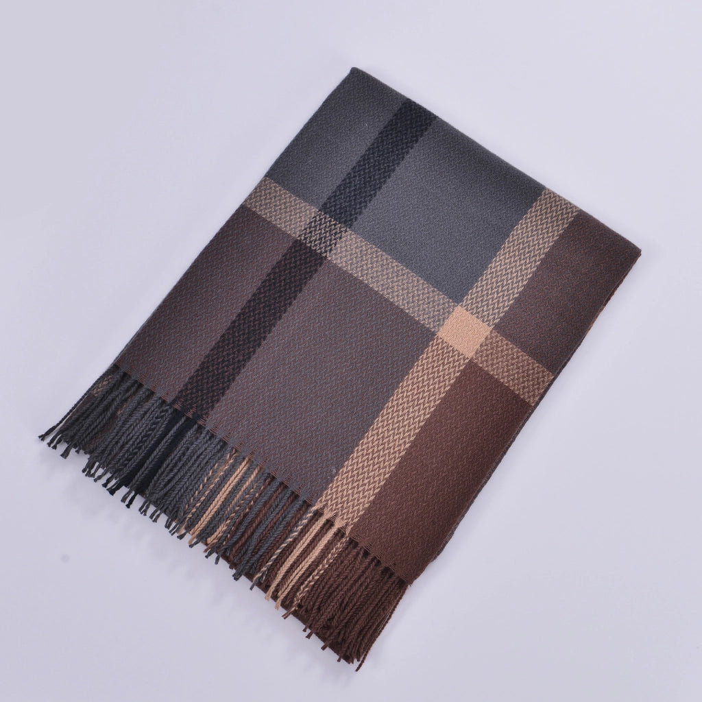 Sciarpa da donna double-face con nappe, stile classico, fantasia a quadri colorata, sciarpa calda