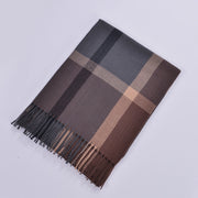 Sciarpa da donna double-face con nappe, stile classico, fantasia a quadri colorata, sciarpa calda