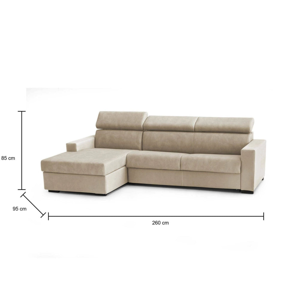 Aloet, Divano Letto con Penisola Sfoderabile Made in Italy, 260x95 cm Beige