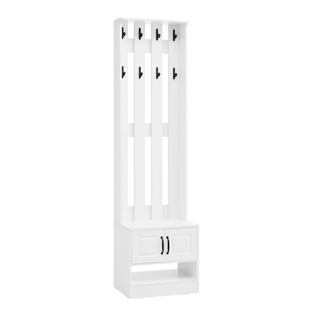 Mobile Scarpiera con 2 Ante; Pannello Posteriore con 8 Ganci; Stile Moderno; in Pannello Truciolare; Bianco; 50??36??190 cm